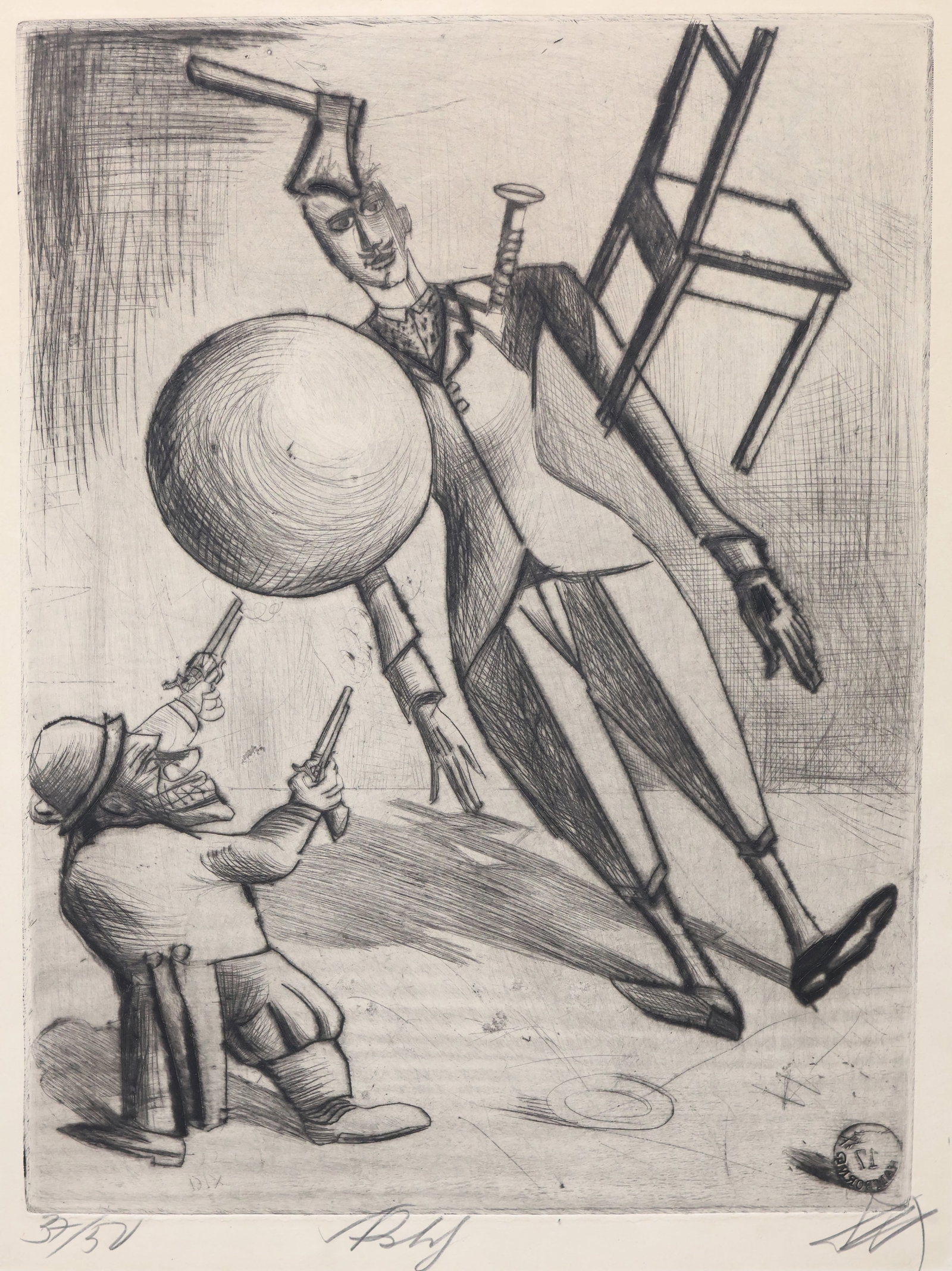 Otto Dix, German, (1891-1969) Estimates lowered too: Drypoint on paper titled Sketch 1922. Signed, titled & numbered 37/50 in pencil to the margin. Image size: 15.5 x 11 3/4 inches. (Sheet size: 19.5 x 17 inches unframed).