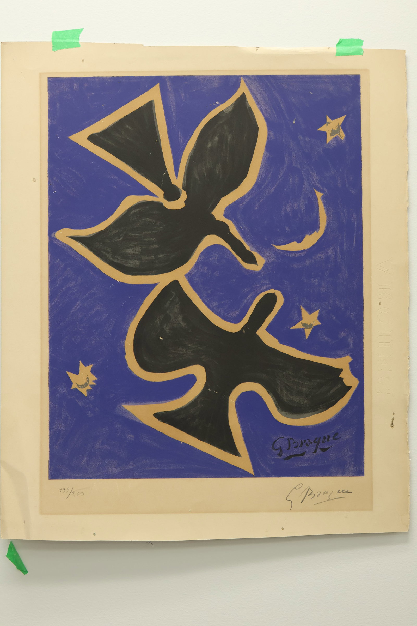 Georges Braque, French (1882-1963) French (1882-1963): Lithograph on Arches paper titled Deux Oiseaux 1961. Hand & plated signed l/r, numbered 133/200 l/l. Sheet size: 25.5 x 21.25 inches.