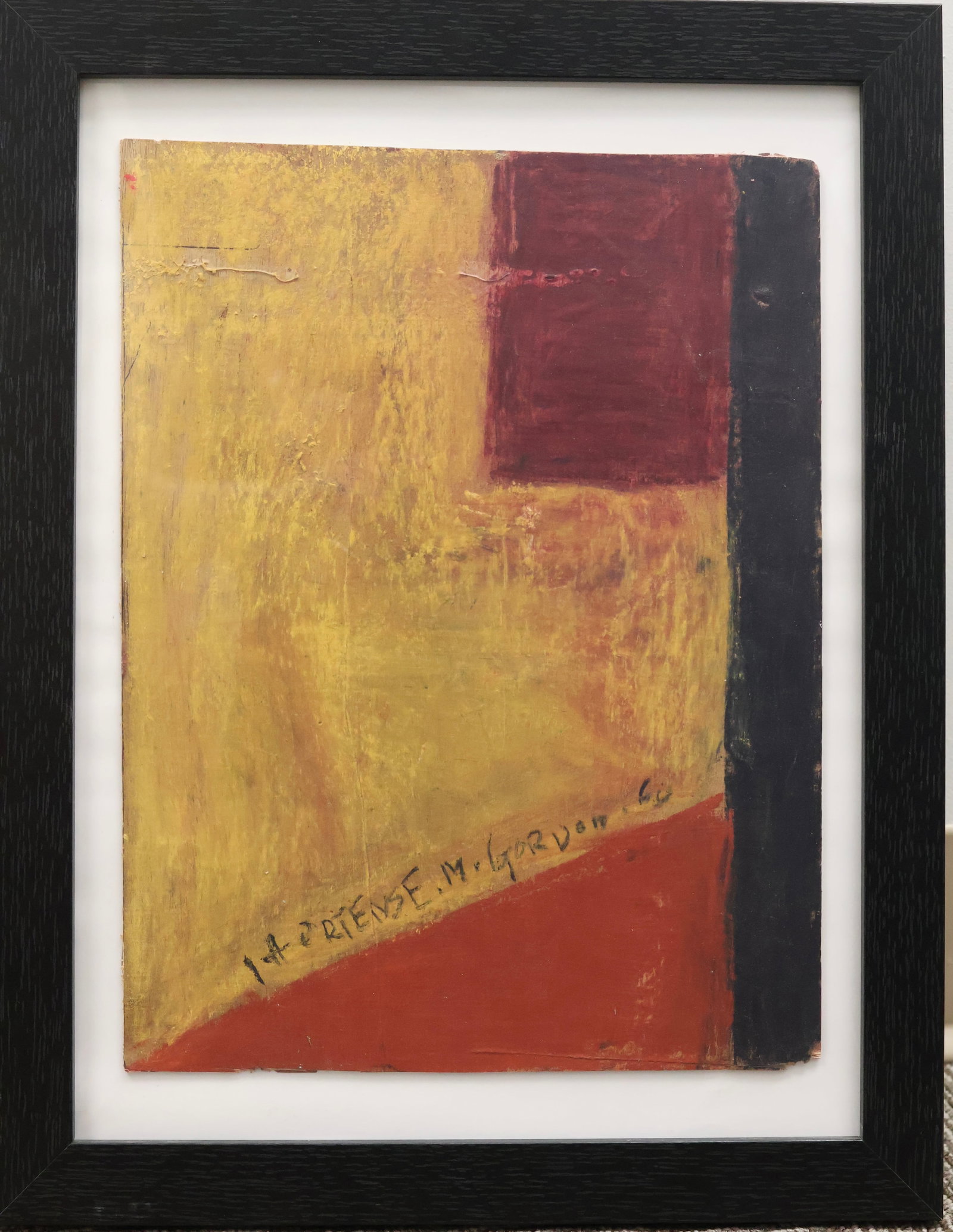 Hortense M Gordon, Canadian (1886-1961): Oil on panel showing an abstract composition in earthtones. Signed l/m, Image size: 13.5 x 10 inches unframed.