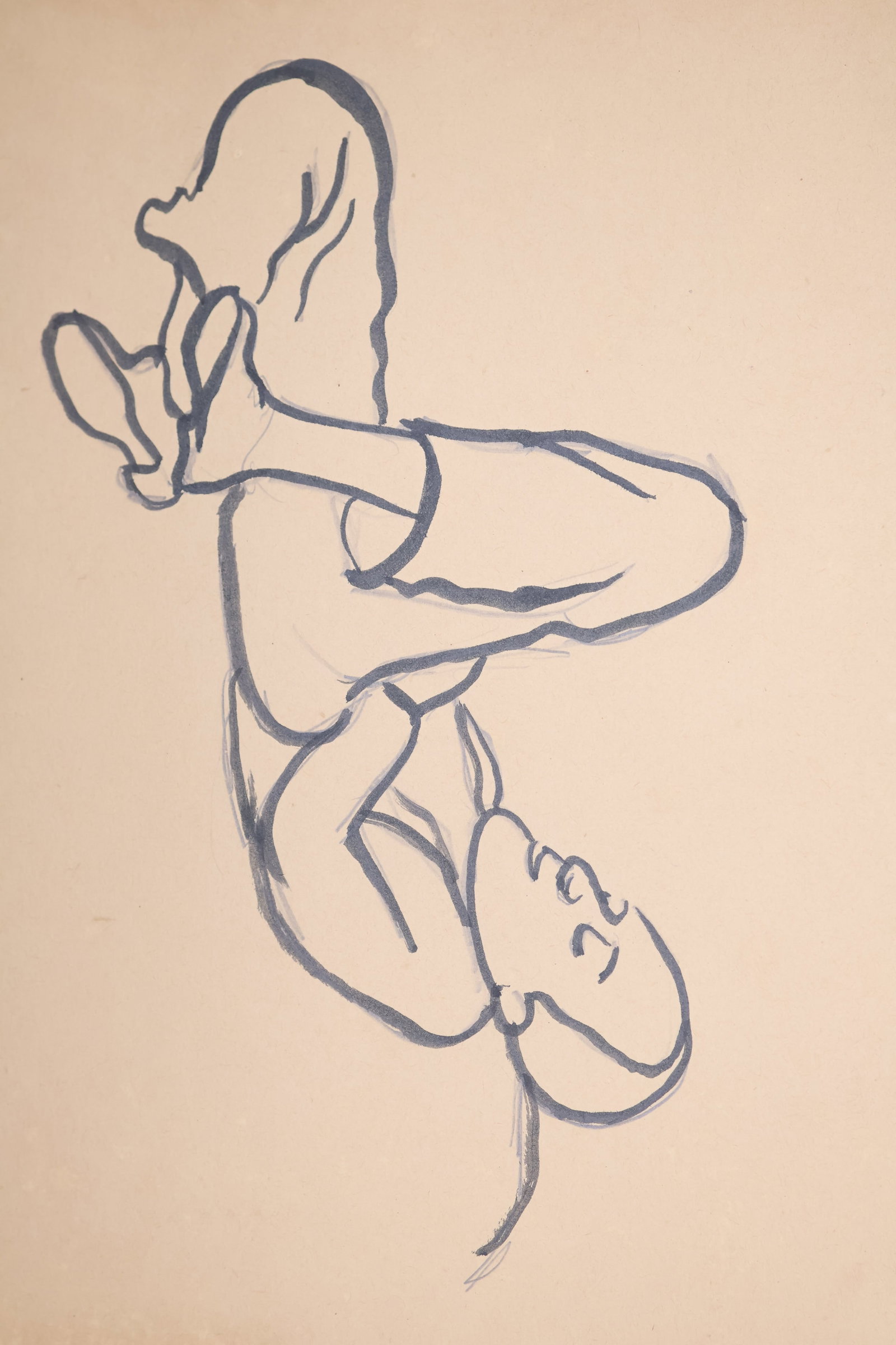William Goodridge Roberts RCA, Canadian (1904-1974): Ink on brown paper showing a figural study titled: Naptime. Provenance: Dominion Galleries, Montreal label included. Image size: 8.5 x 10.5 inches unframed.