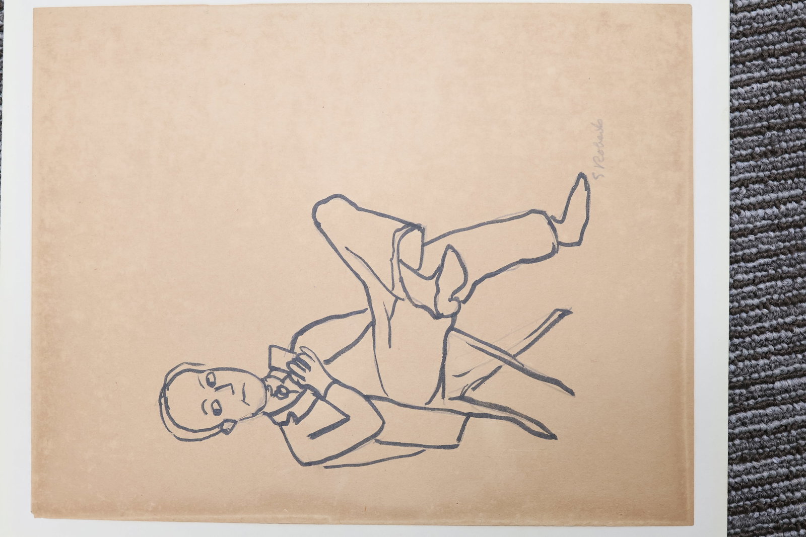 William Goodridge Roberts RCA, Canadian (1904-1974): Ink on brown paper showing a figural study titled: Seated Man. Provenance: Dominion Galleries, Montreal label included. Signed l/r, Image size: 10.5 x 8.5 inches unframed.