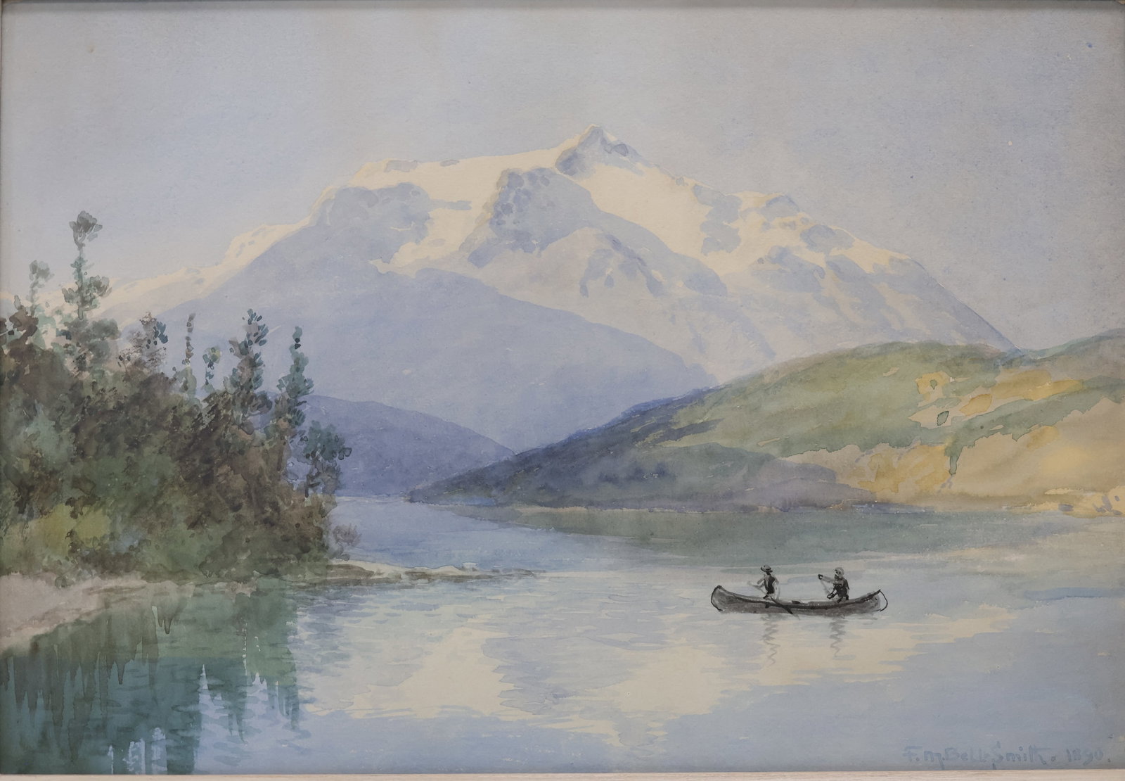 Frederic Marlett Bell-Smith, Canadian (1846-1923) Canadian | 1846 - 1923: Watercolour on paper titled: Mount Douglas, Lake Harrison BC. Signed & dated 1890 l/r, Image size: 13 x19 inches (Frame size: 20 x26 inches.