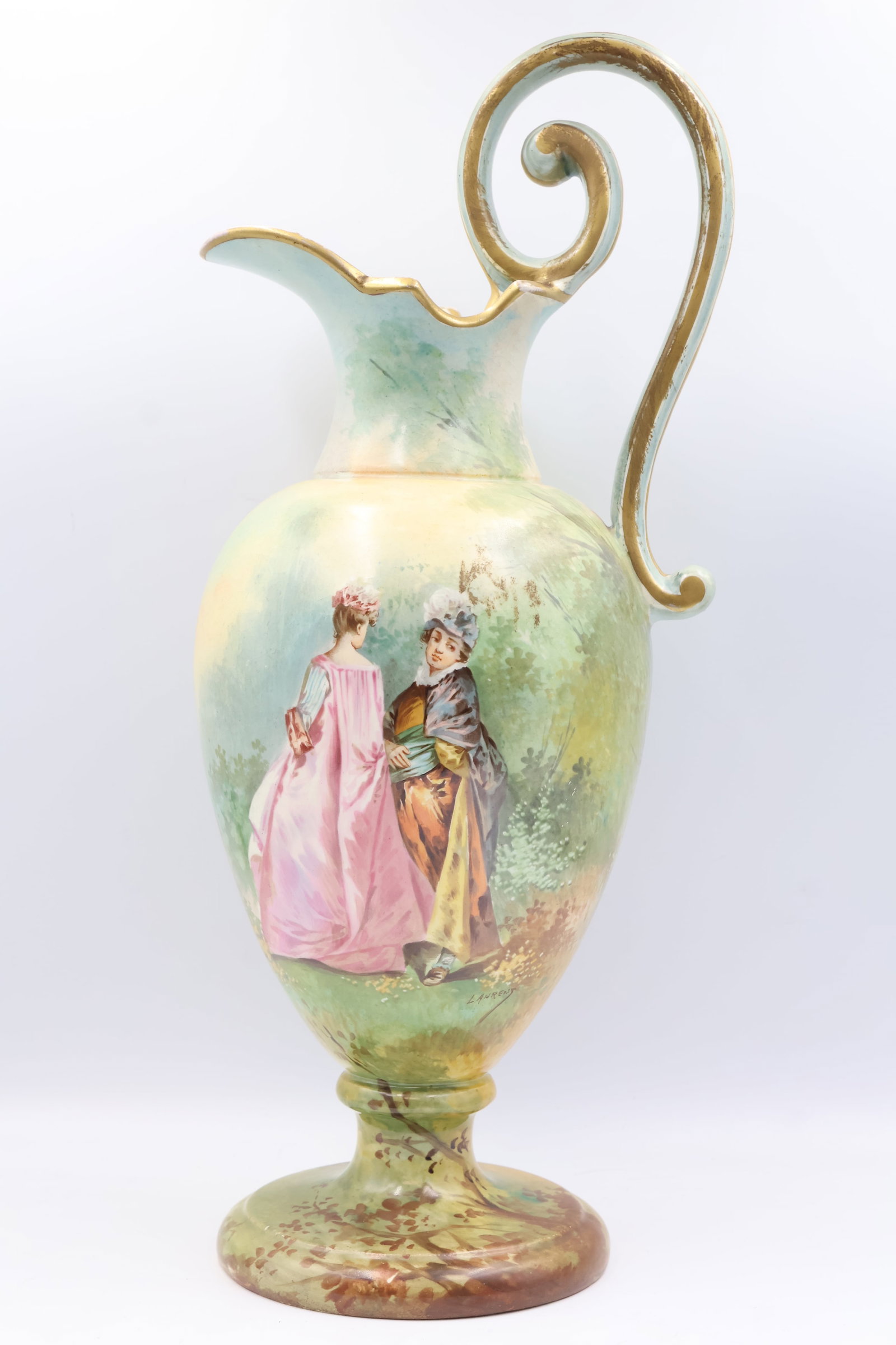 Antique Hand Painted Ceramic Ewer, signed Laurent (1 of 6)