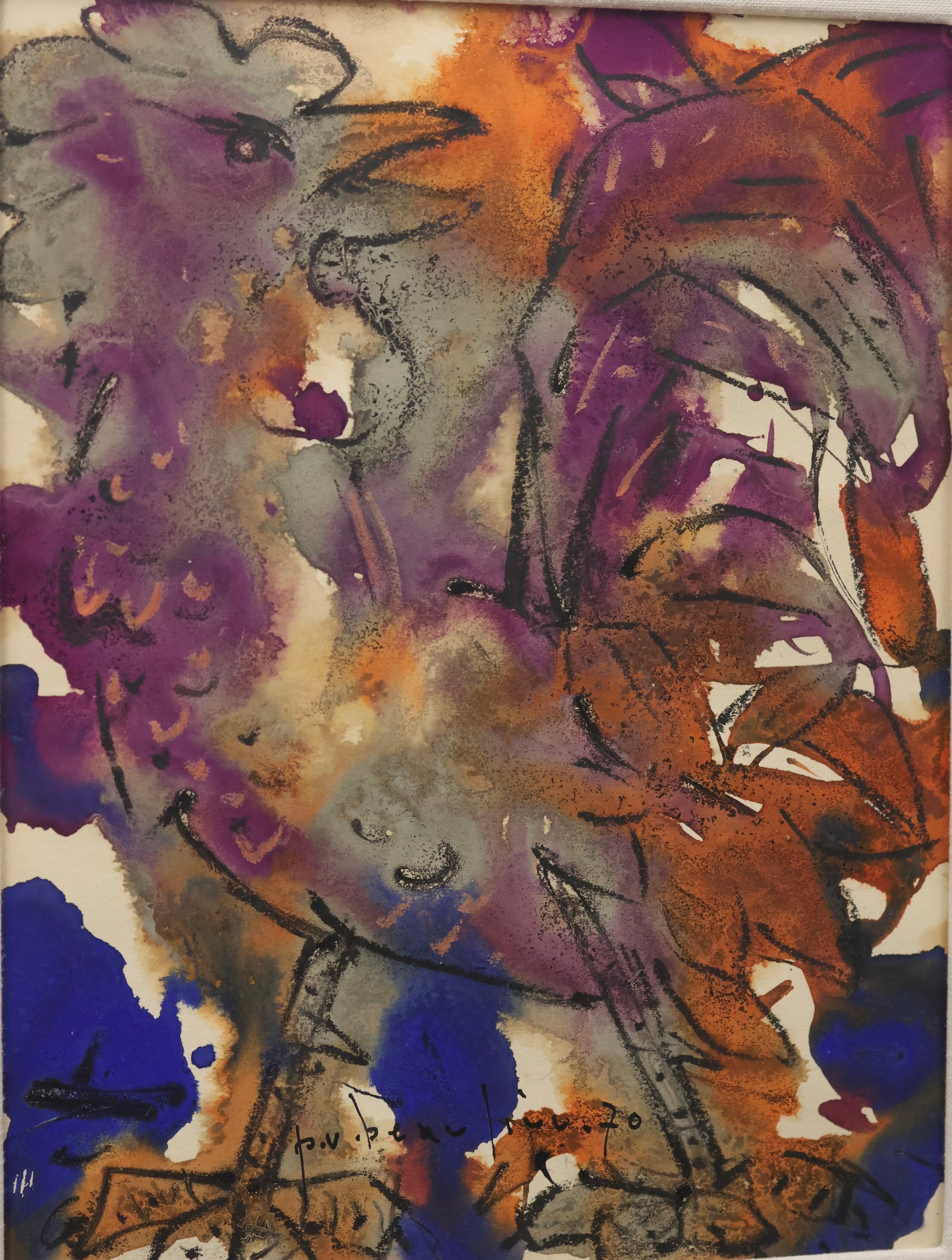 Paul-Vanier Beaulieu, Canadian (1910-1996): Watercolour on paper showing a Rooster, (untitled). Signed & dated 1970 l/m, Image size: 12.25 x 9.5 inches (Frame size: 21 x 18 inches).