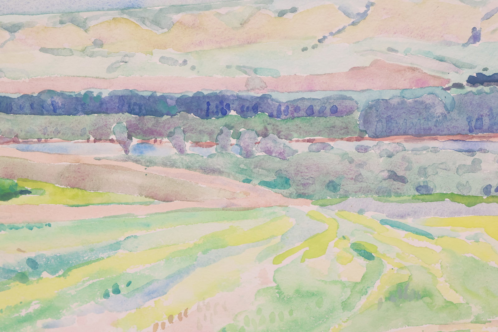 Dorothy Knowles, Canadian (1927-2023): Watercolour on paper titled: South Saskatchewan River, 1982. Provenance: Douglas Udall Gallery, Edmonton label included. Signed l/r, sheet size: 30 x 22 inches unframed.