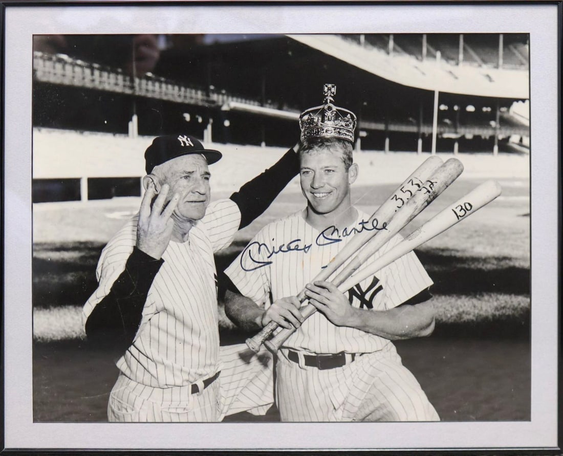 Mickey Mantle Signed “Triple Crown Winner” Framed Photo Display (1 of 3)