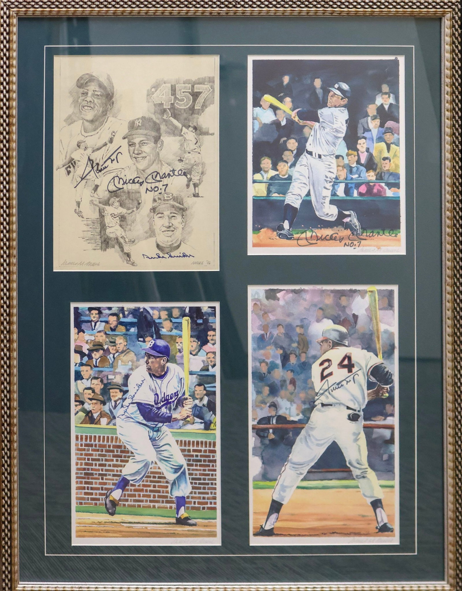 Mickey Mantle, Willie Mays, & Duke Snider Multi-Signed Framed Lithograph Display (1 of 9)