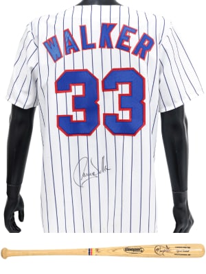 Larry Walker Signed Montreal Expos Jersey & Signed Cooper Pro 100 Bat Pair: Larry Walker Signed Montreal Expos Jersey & Signed Cooper Pro 100 Bat Pair (Greenshields Collection) A desirable two-piece Larry Walker signed memorabilia collection featuring a hand-signed Montreal E