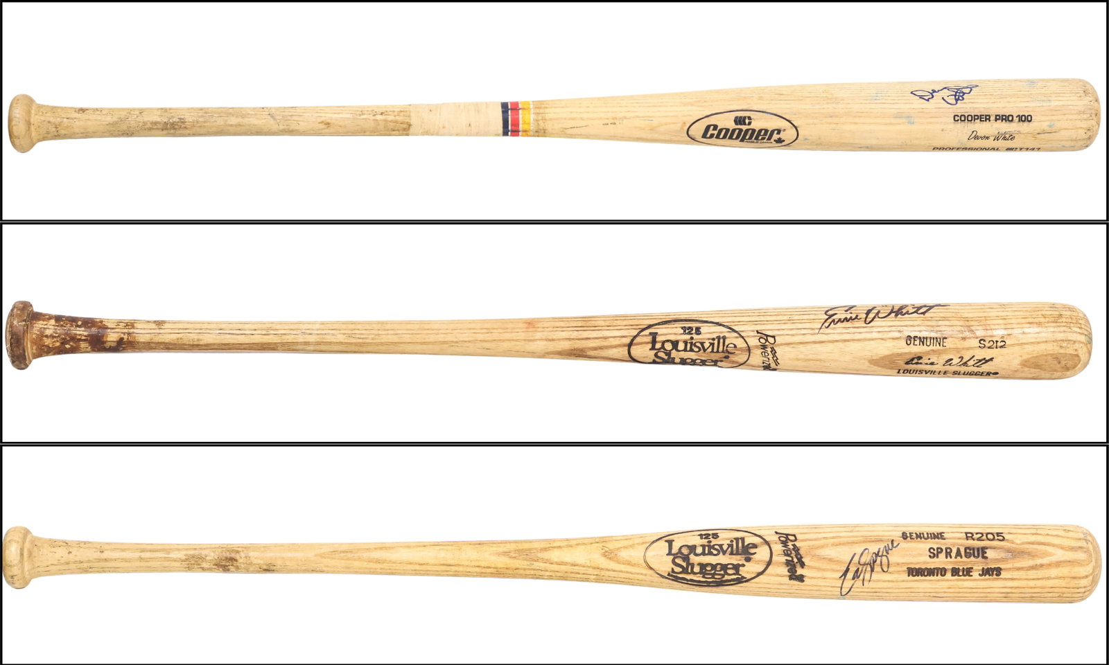 Toronto Blue Jays Championship Era Game-Used & Signed Bat Collection White, Sprague, & Whitt: Toronto Blue Jays Championship Era Game-Used & Signed Bat Collection - Devon White, Ed Sprague & Ernie Whitt (Greenshields Collection) A desirable three-piece Toronto Blue Jays game used bat collectio