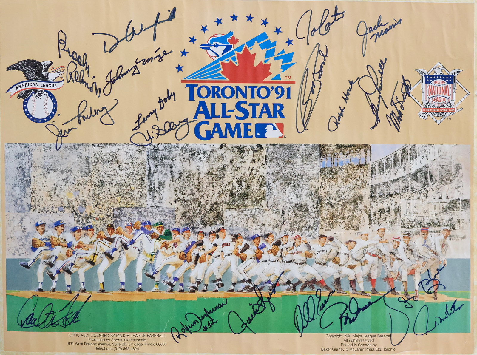 1991 Toronto MLB All-Star Game Multi-Signed Poster - B. Robinson, Winfield, Mize, Doby - 19 Autos (1 of 5)