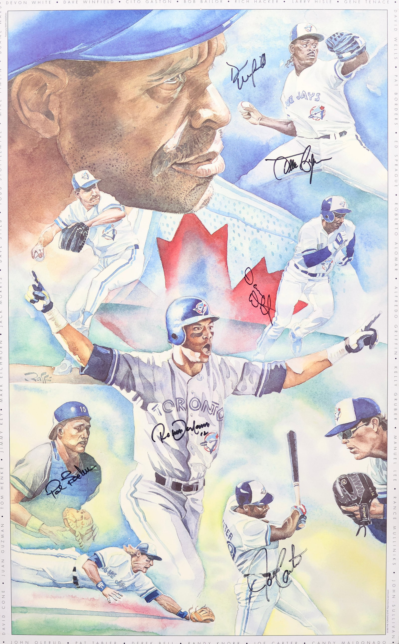 Toronto Blue Jays Multi-Signed Lithograph - Carter, Winfield, Borders, Alomar, White & Guzman (1 of 3)