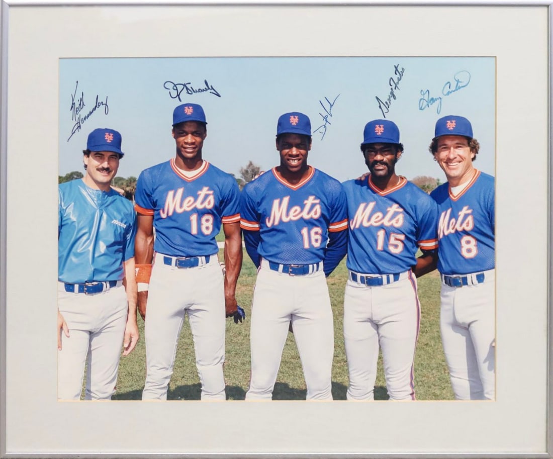 New York Mets Multi-Signed Framed Team Photograph - Gooden, Strawberry, Carter, Hernandez, Foster: New York Mets Multi-Signed Framed Team Photograph Featuring Dwight Gooden, Darryl Strawberry, Gary Carter, Keith Hernandez & George Foster (Greenshields Collection) Framed color photograph featuring f