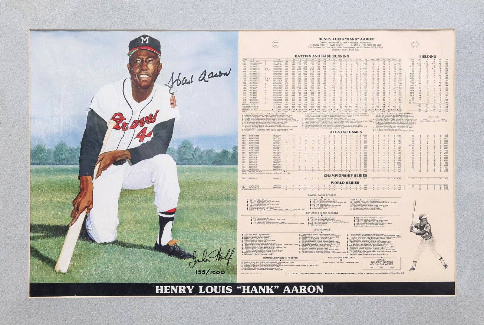 Hank Aaron Signed Limited Edition Career Statistics Display /1000 (1 of 5)