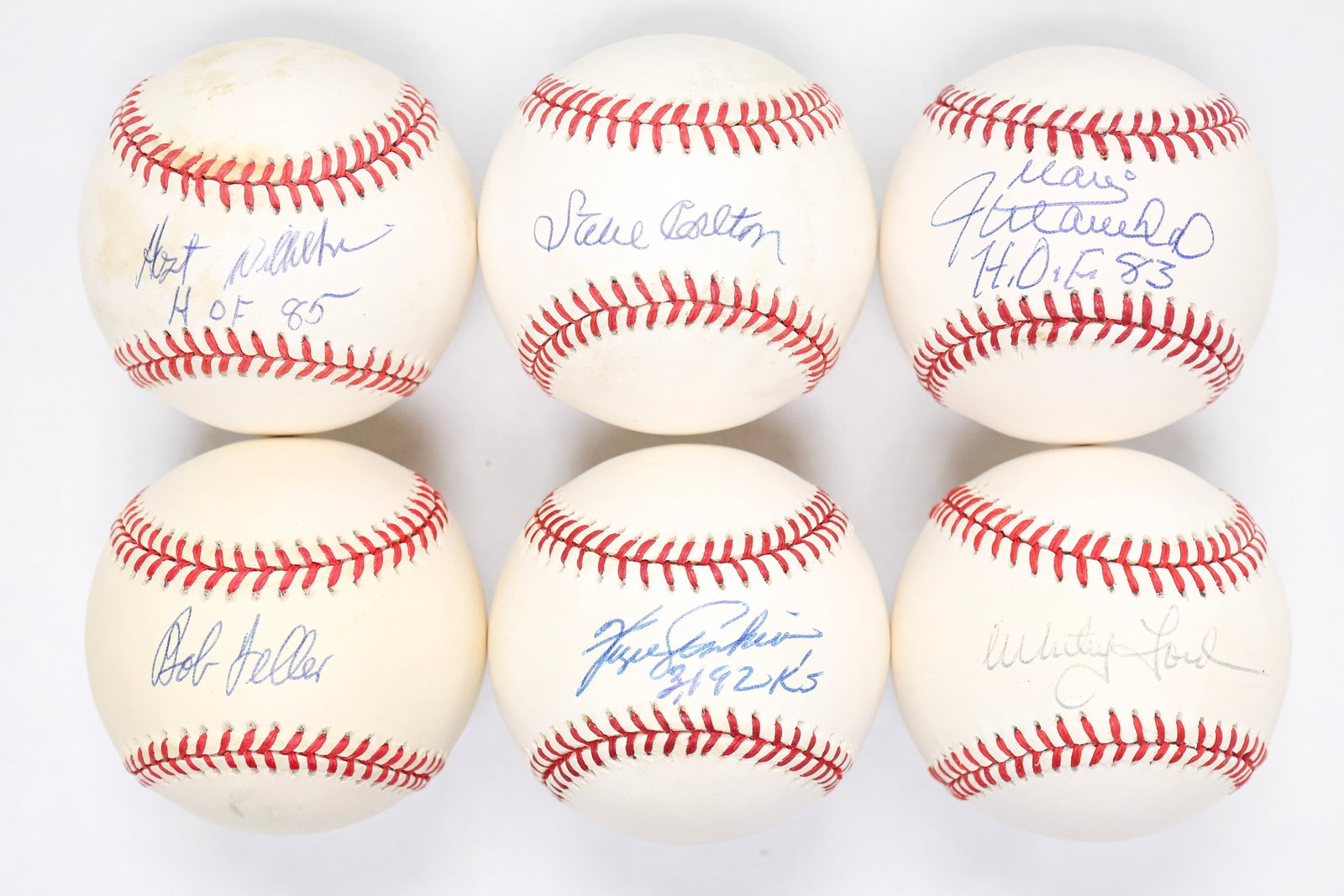 Hall of Fame Pitchers Signed Baseball Lot – Feller, Carlton, Marichal, Ford, Jenkins & Wilhelm: Hall of Fame Pitchers Signed Baseball Lot - Bob Feller, Steve Carlton, Juan Marichal, Whitey Ford, Fergie Jenkins & Hoyt Wilhelm - 6 Baseballs in total Outstanding signed baseball collection featuring