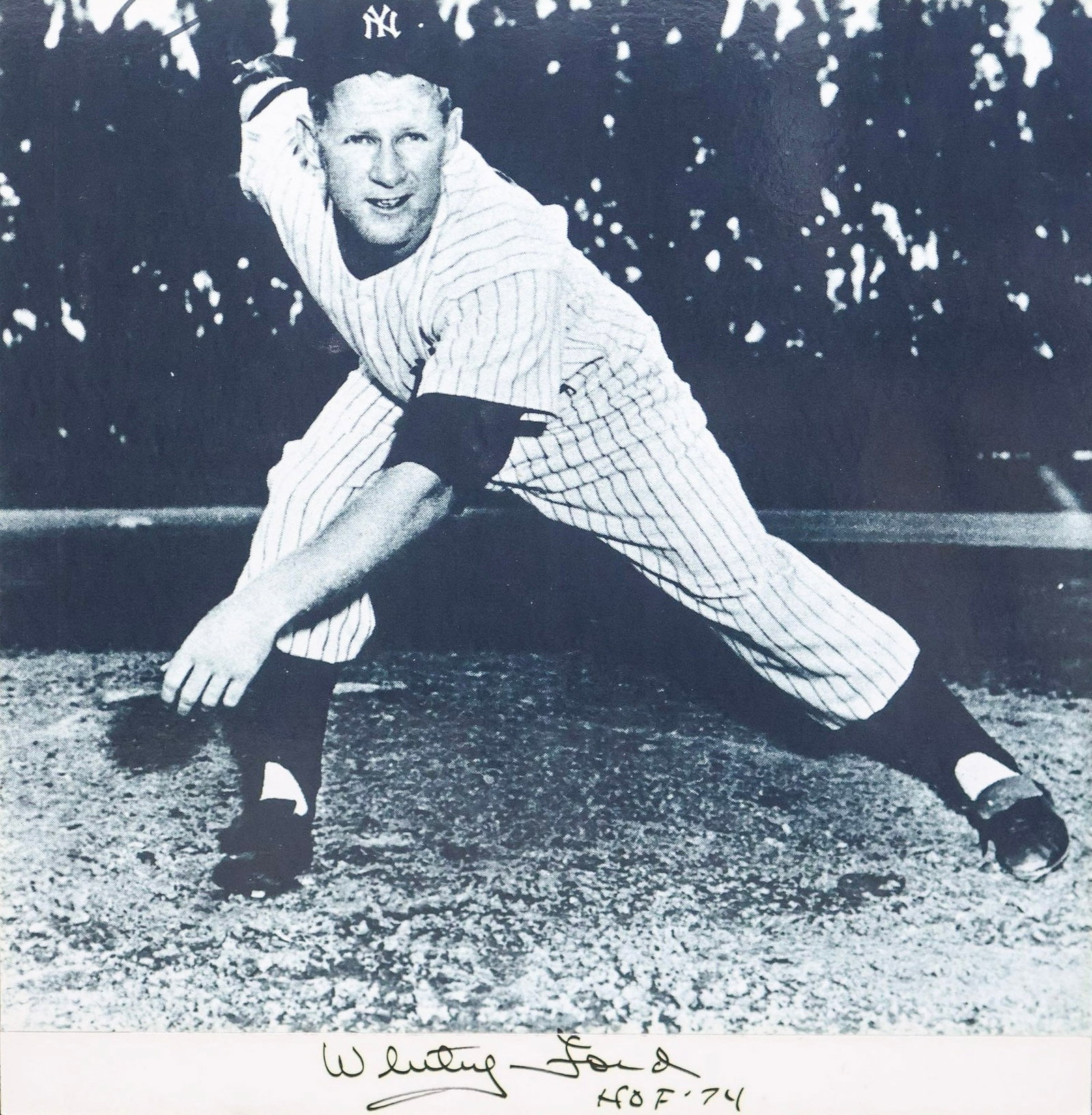 Whitey Ford Signed Large Format Photo Display Board with 'HOF 1974' Inscription (1 of 2)