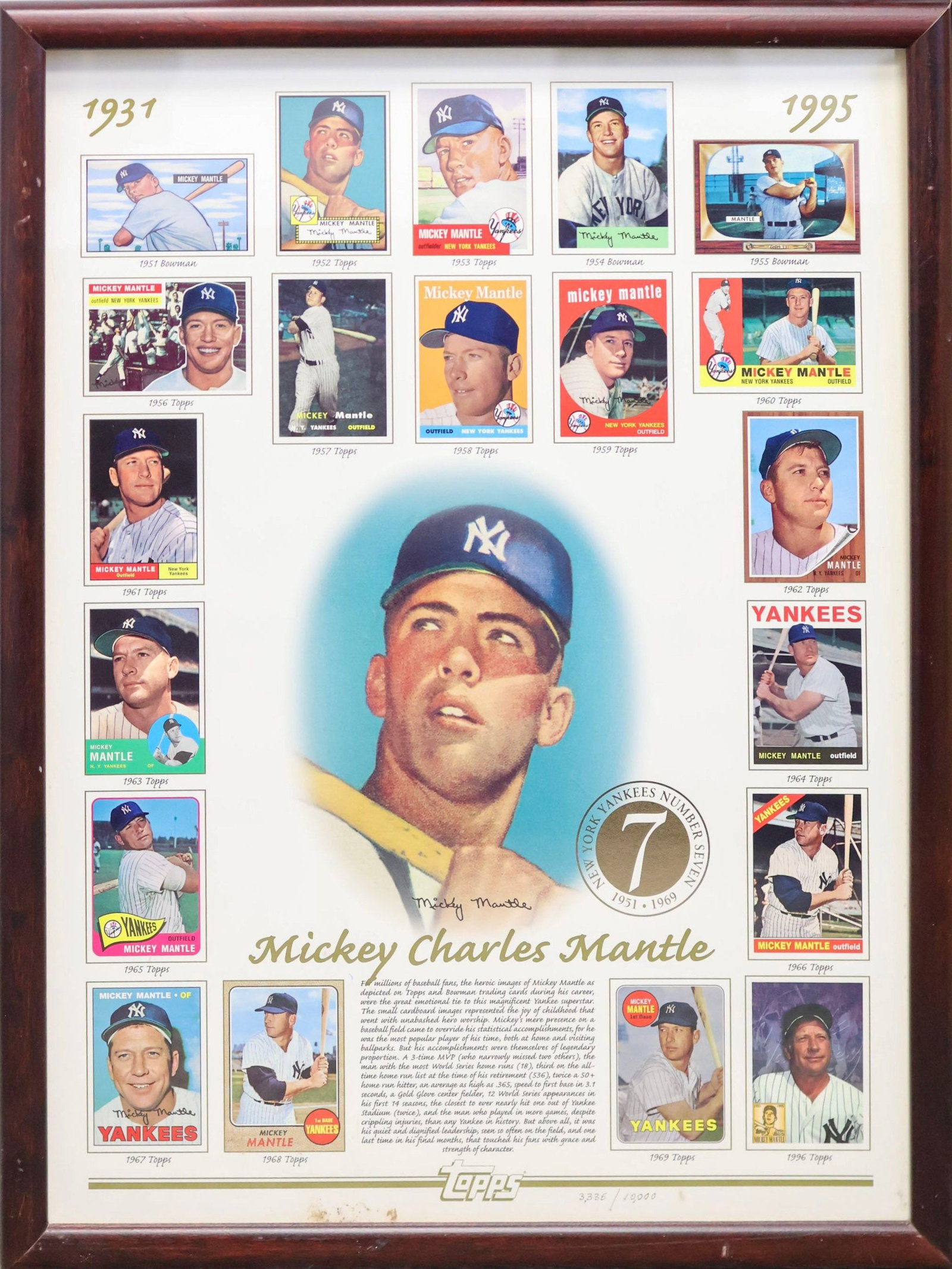 Topps Mickey Mantle 1951-1995 Commemorative Card Sheet Display /10000 (1 of 4)