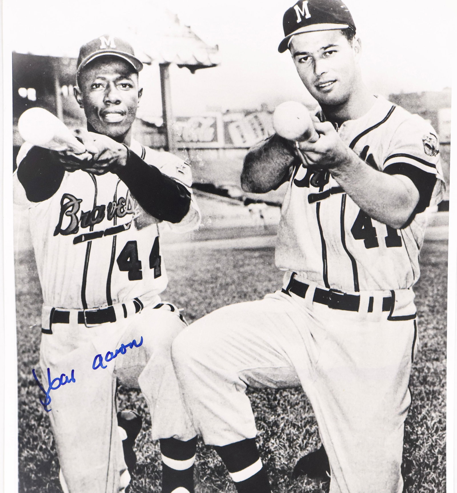 Hank Aaron Signed Milwaukee Braves Photograph Featuring Eddie Mathews (1 of 2)