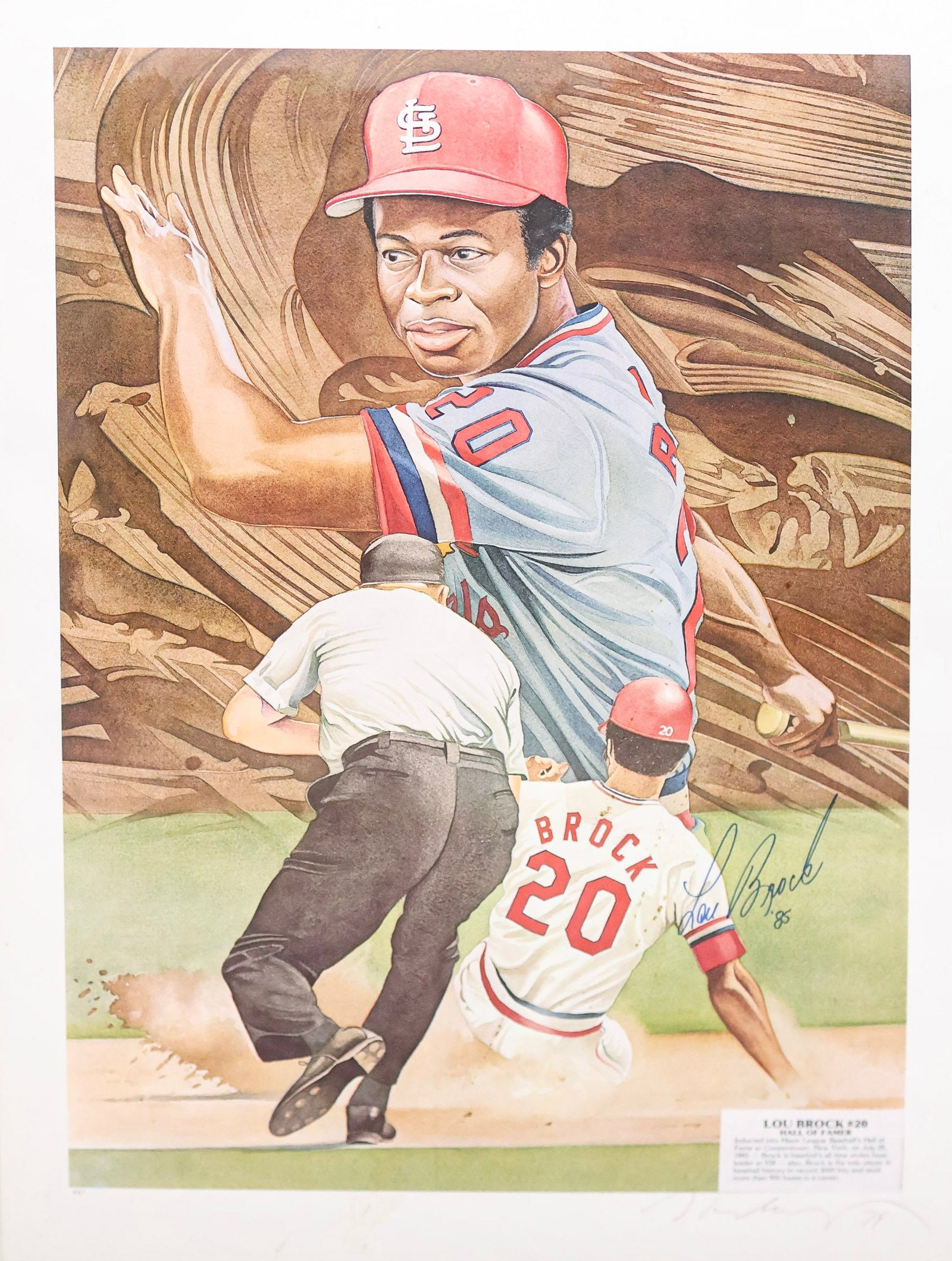 Lou Brock Signed Hall of Fame Commemorative Print Display (1 of 3)