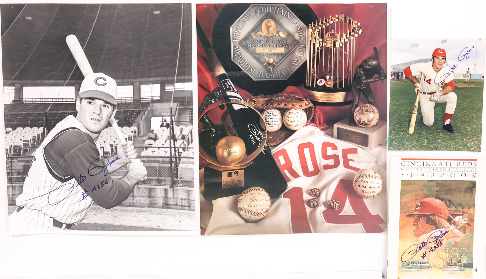 Pete Rose Signed Memorabilia Collection - Signed Photos & Yearbook with '4256' Inscriptions (1 of 12)