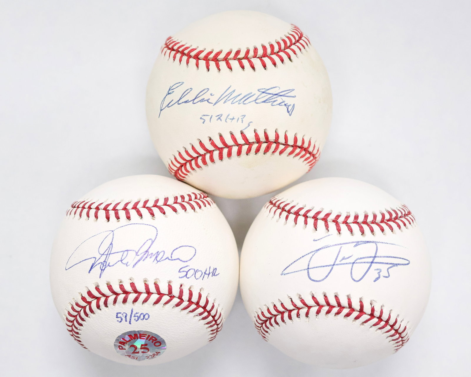 MLB Sluggers '500 HR Club' Signed Baseball Lot - Frank Thomas, Eddie Mathews & Rafael Palmeiro (1 of 3)