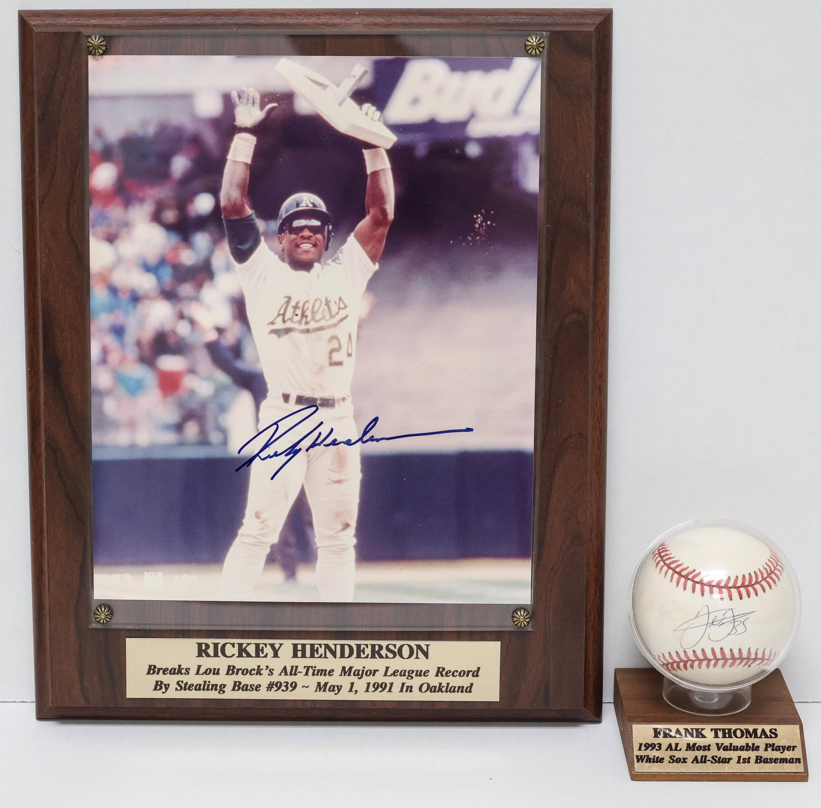 Rickey Henderson Signed Framed Display & Frank Thomas Signed Baseball Collection (1 of 8)