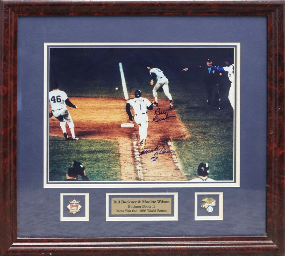 Bill Buckner & Mookie Wilson Dual-Signed 1986 World Series Game 6 Framed Photo Display (1 of 3)