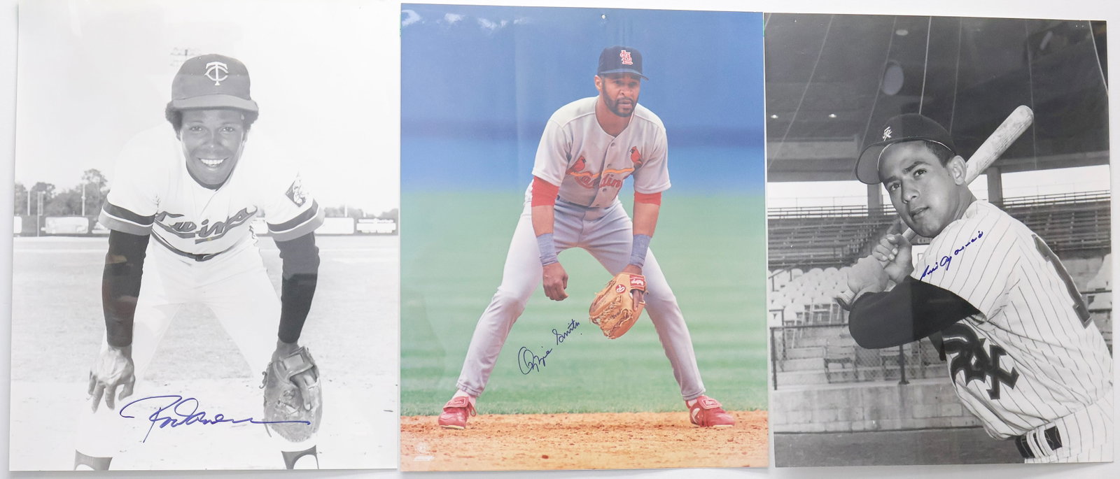 Hall of Fame Middle Infielders Signed Photograph Collection - Ozzie Smith, Rod Carew & Luis Aparicio: Hall of Fame Middle Infielders Signed Photograph Collection - Rod Carew, Ozzie Smith & Luis Aparicio - Tuff Stuff Inc. COA's & Signing Event Ticket Provenance (Greenshields Collection) Collection of s