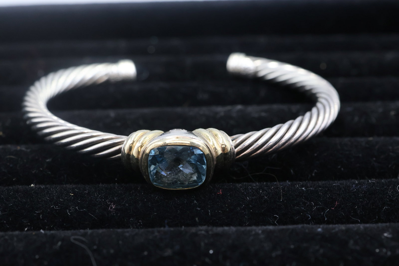 David Yurman Cable Cuff with Aquamarine 925/18k (1 of 3)