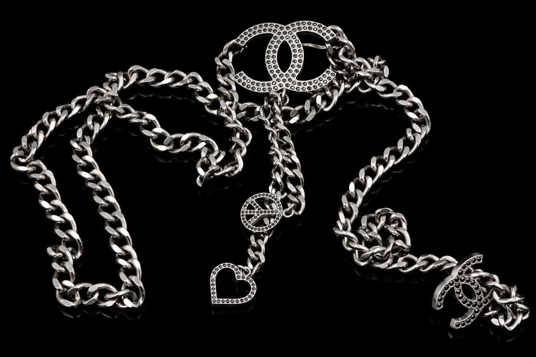 Chanel Chain Belt with Charms: Iconic Chanel chain belt adorned with signature charms. A bold and collectible statement accessory showcasing the House’s unmistakable Parisian style and timeless appeal.