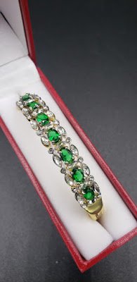 Emerald and Yellow Gold Antique Cuff Bracelet: Art Deco antique Emerald and Diamond set in Yellow Gold Cuff Bracelet