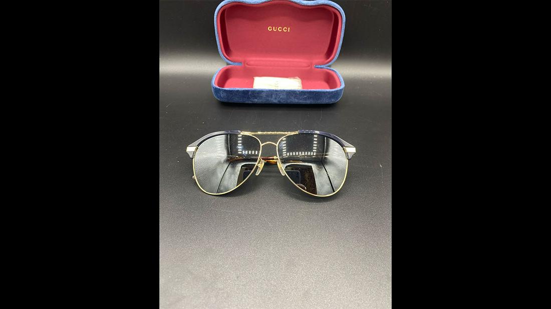 Gucci Mens Navy Blue & Tortoise Shell Aviator (1 of 4)