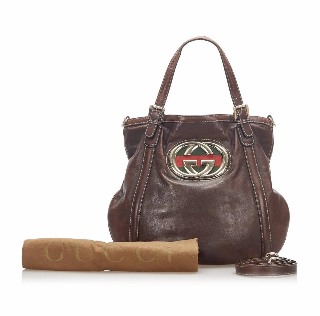 GUCCI Britt Leather Oversized Brown Leather Satchel (1 of 2)