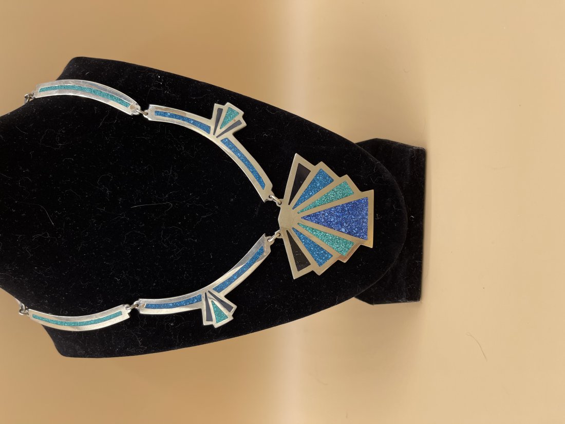 Antique Turquoise & 925 Choker Necklace: Antique designer 925 turqouise and sterling silver necklace.