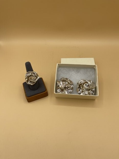 Curb Link Diamond Cut 925 Rose Ring & Earrings (1 of 3)