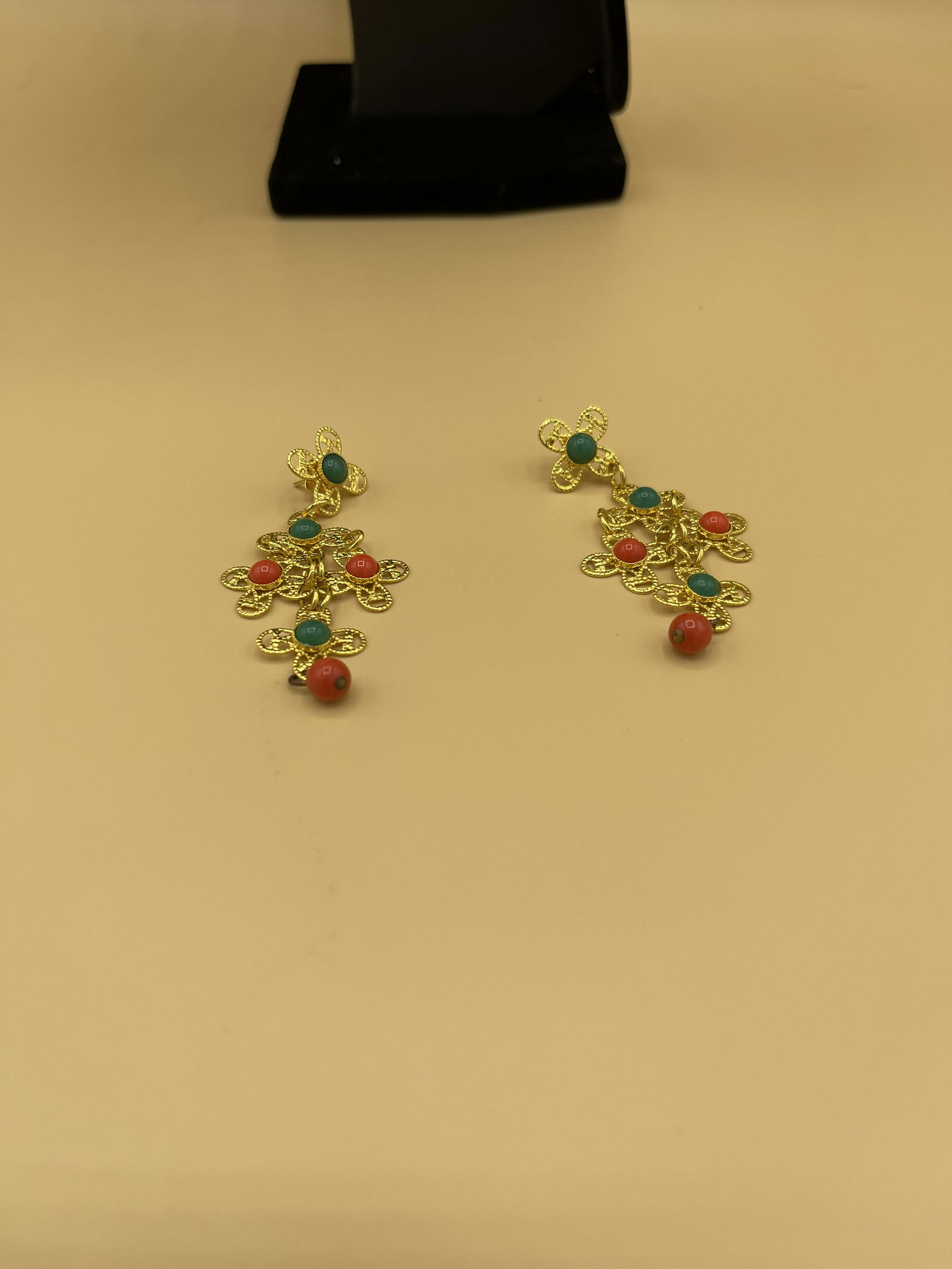 14kt Yellow Gold Antique Coral & Jade Earrings (1 of 1)