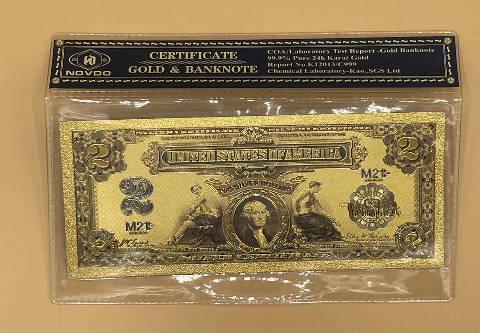 5 Grams 99.99% Pure 24K Gold 2 Silver Dollars Banknote (1 of 2)
