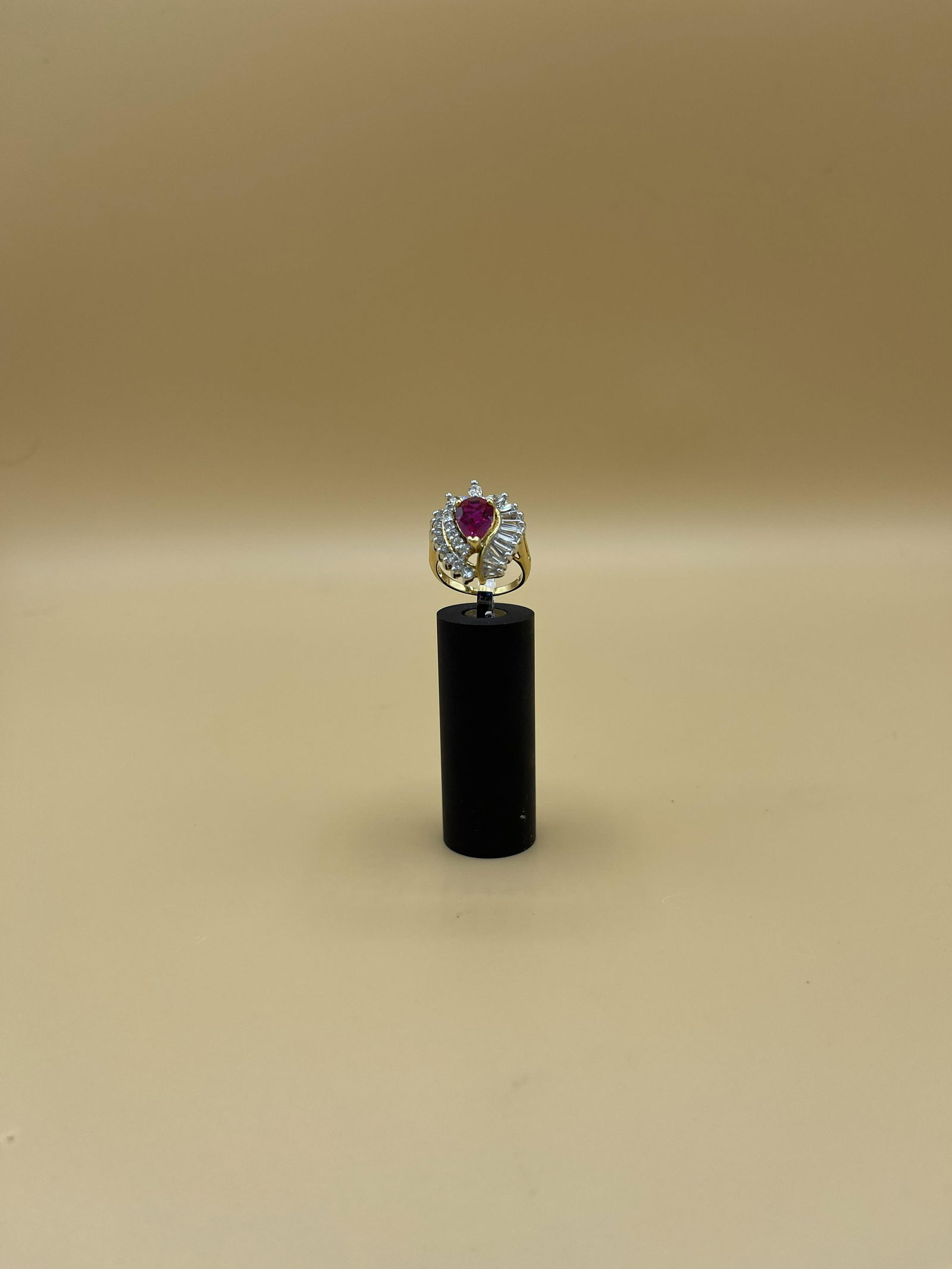 14KT Gold Ruby & Baguette Cut Diamonds Swirl Ring (1 of 3)