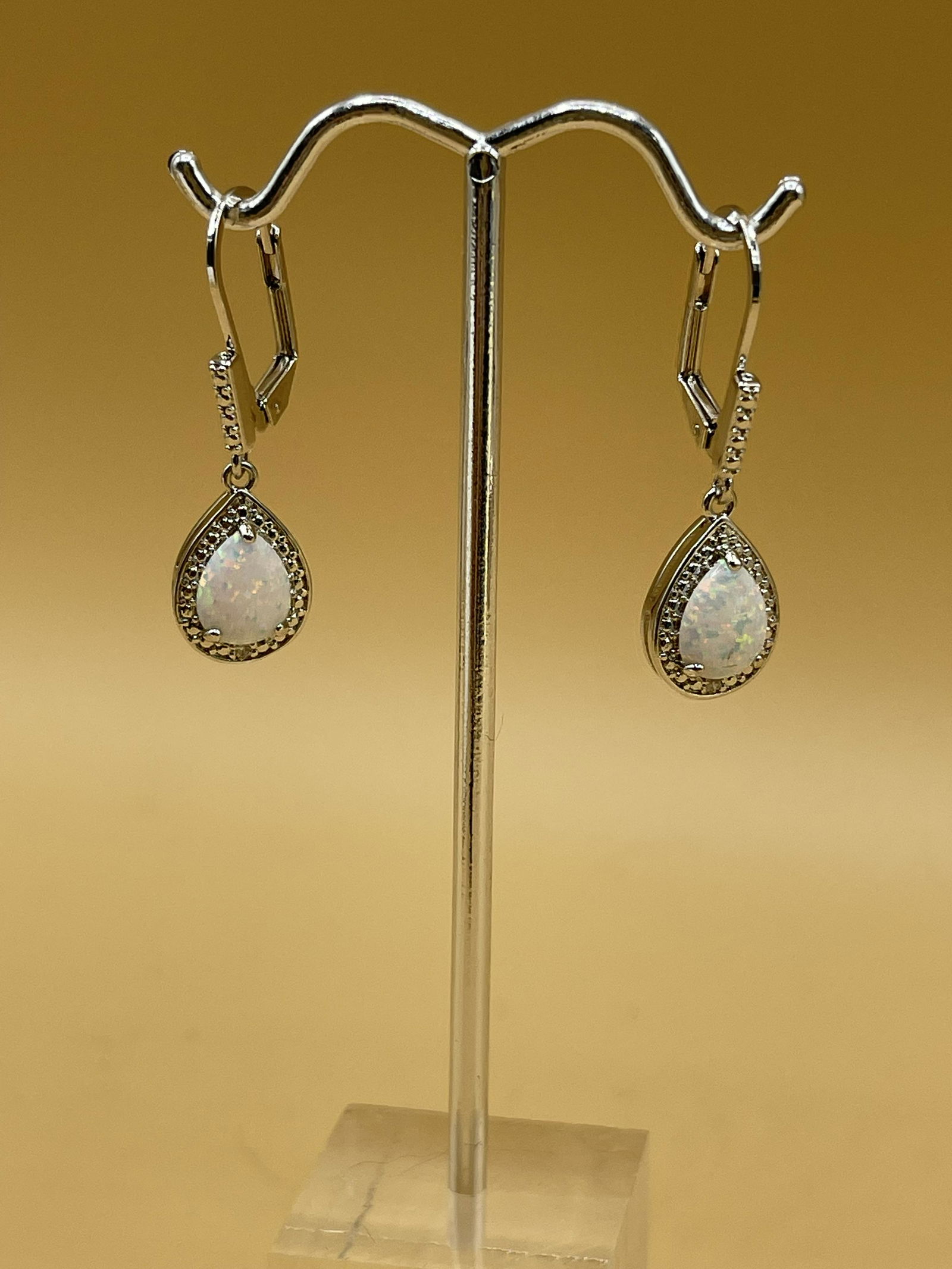 14K White Gold Ethiopian Fire Opal Earrings (1 of 4)