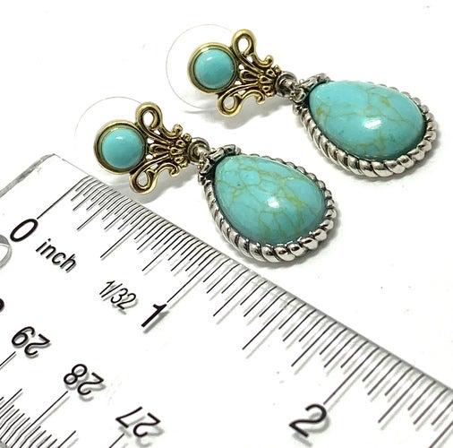 17.00CTW Cabochon Turquoise Dangle Drop Earrings (1 of 2)
