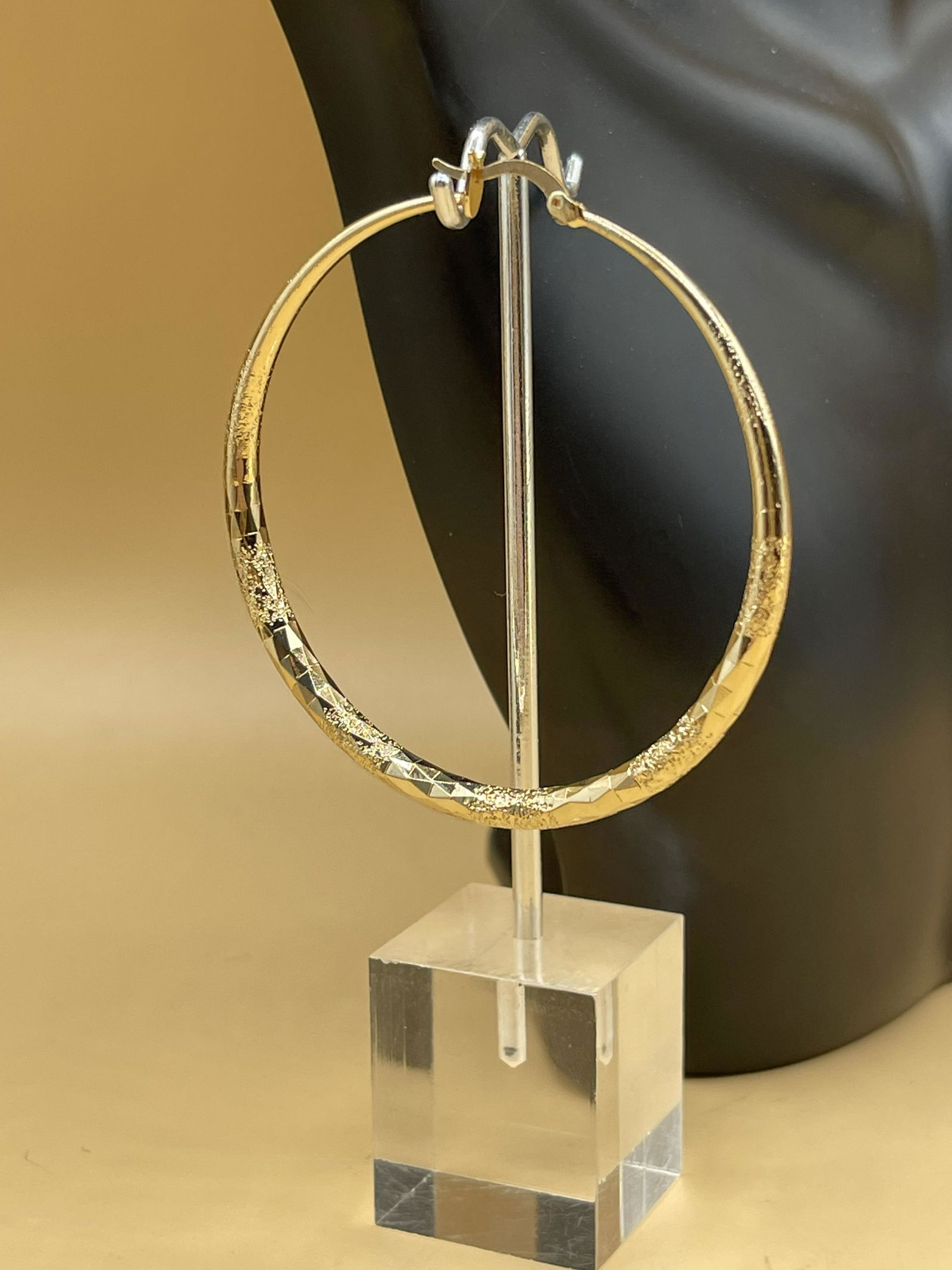 Solid 18K Yellow Gold Etched Hoop Earrings (1 of 3)