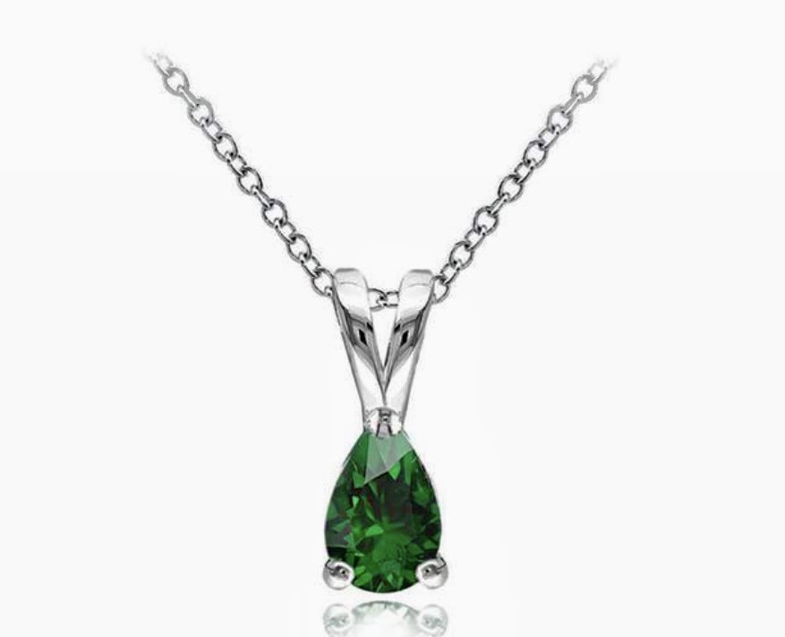18K Emerald Tear-Drop Cut Solitaire Pendant Necklace (1 of 2)