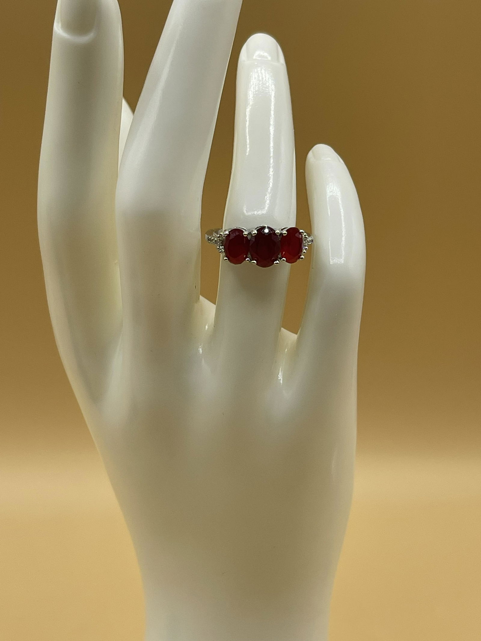 18K White Gold Triple Ruby Oval Cut Ring (1 of 4)