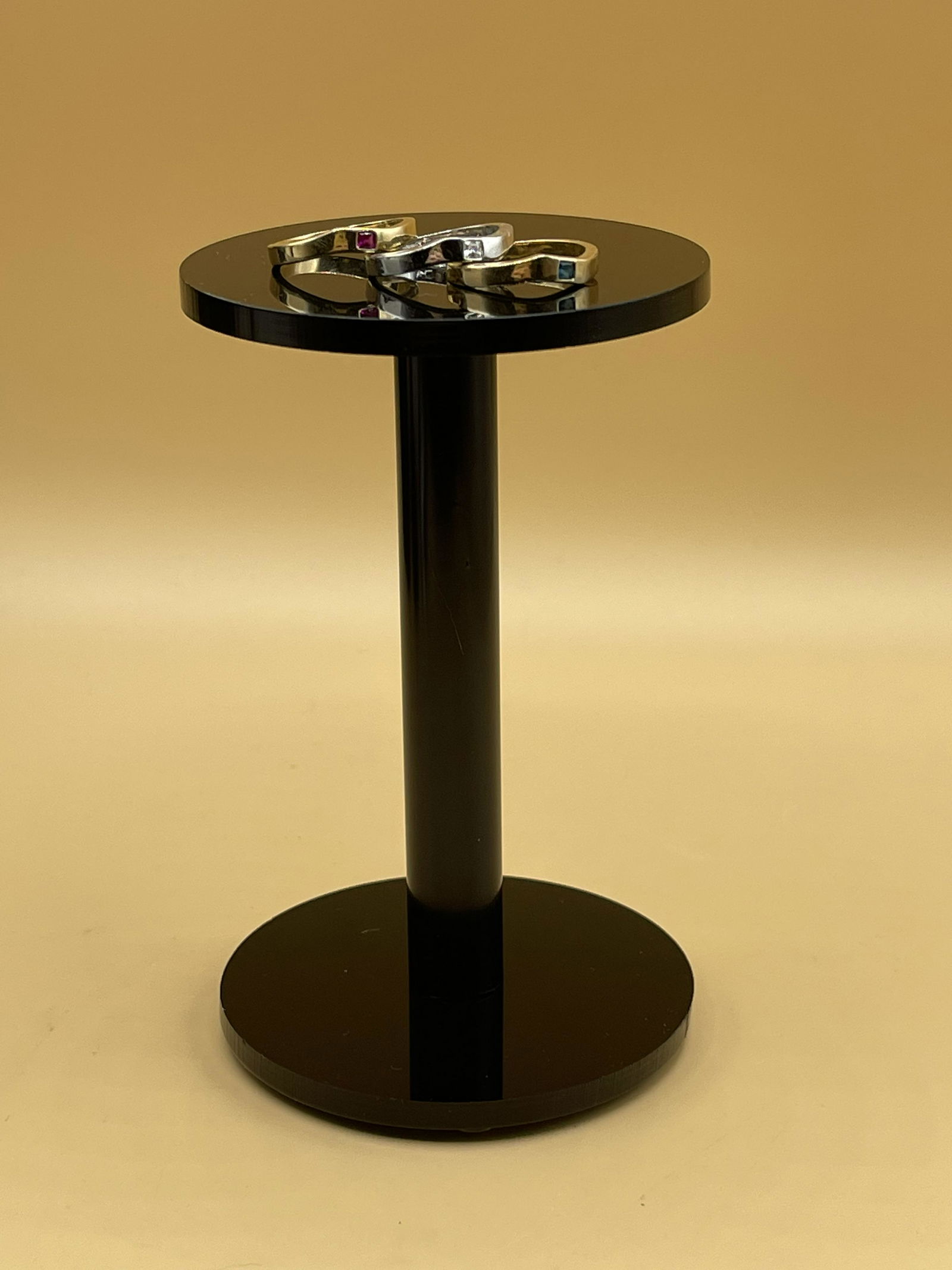 (3) 14K White & Yellow Gold Stackable Rings: 3 Total 14K White & Yellow Gold Stackable Rings with a ruby, diamond, and aquamarine centered in each ring individually