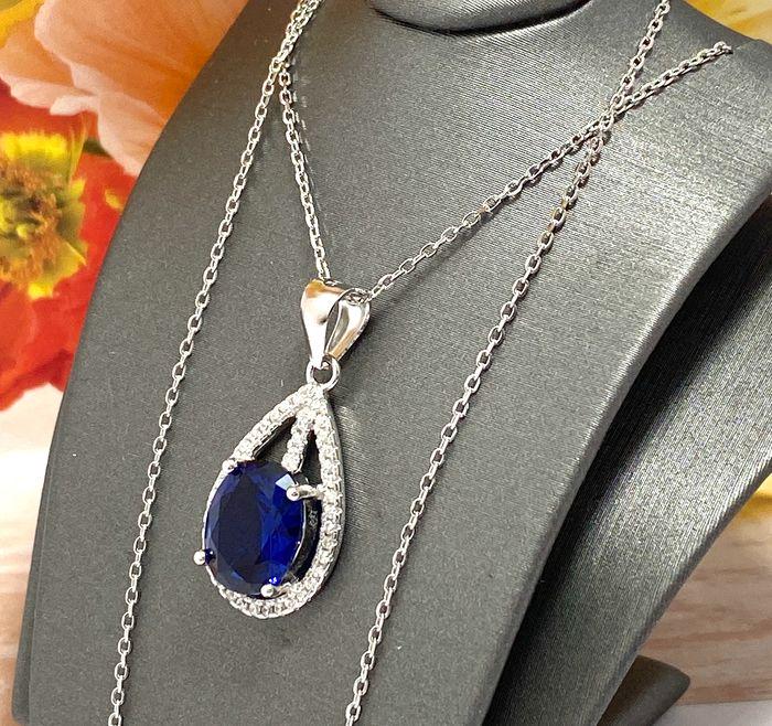 3.00CTW Blue Sapphire Tear Drop Cut 925 Necklace (1 of 2)