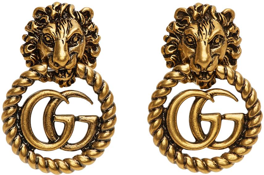 GUCCI Lion Head Double GG Earrings: GUCCI Lion Head Double GG Earrings, new, come with third-party authenticationtag