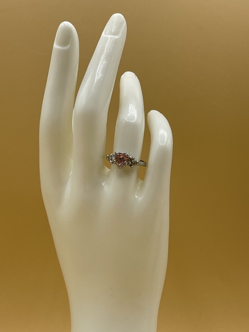 Round Cut Pink & White Sapphire Heart Ring in 925 (1 of 3)