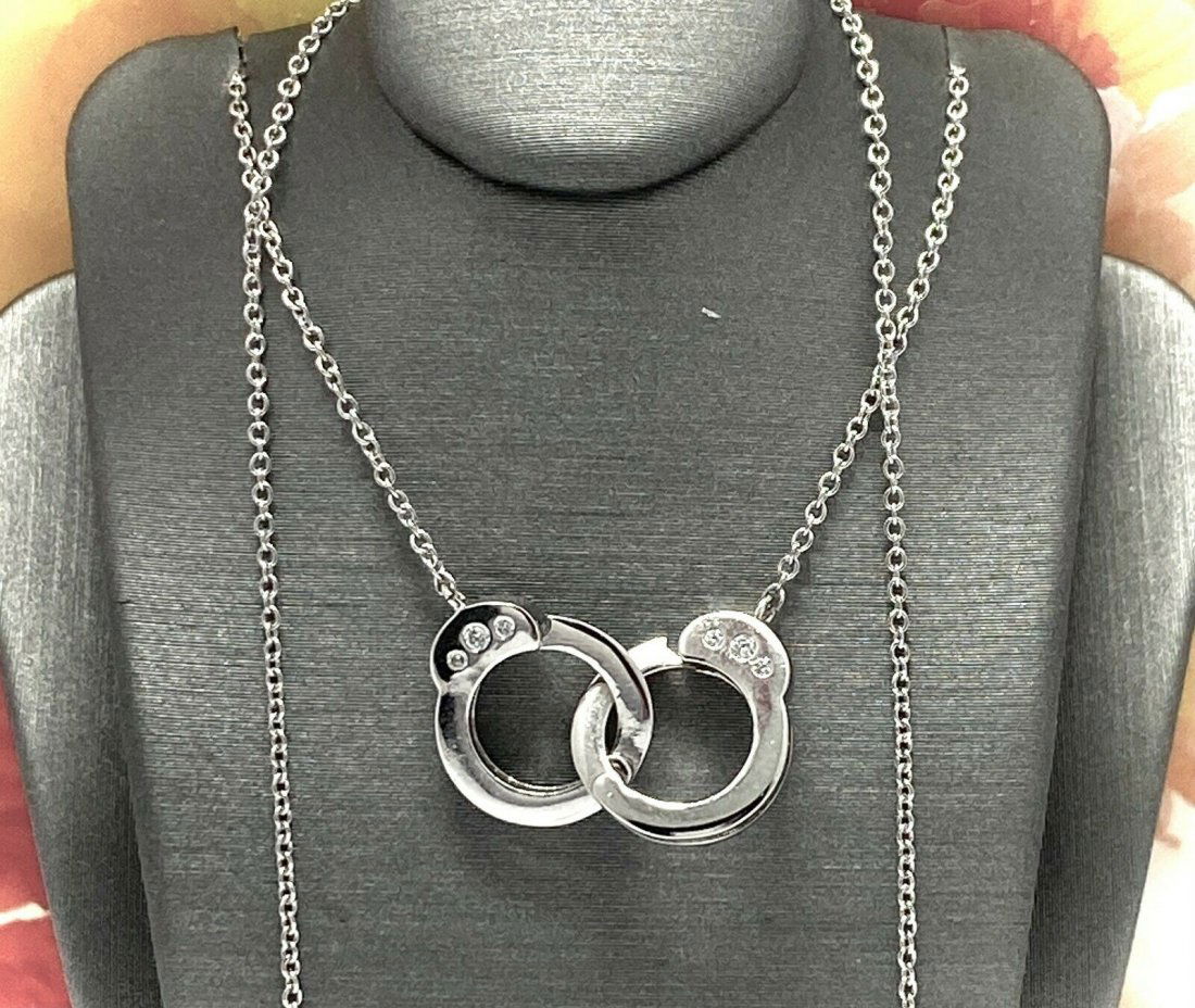 14K White Gold Diamond Love Cuff Drop Necklace (1 of 4)