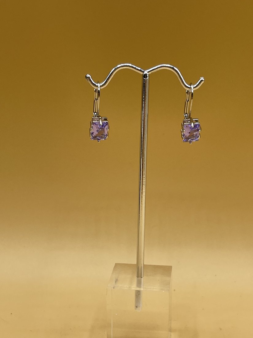 4CTW 18K White Gold Square Cut Amethyst Earrings: 4CTW 18K White Gold Square Cut Amethyst Earrings, lever back closure, brilliant cuts throughout each stone set in 18K White Gold.