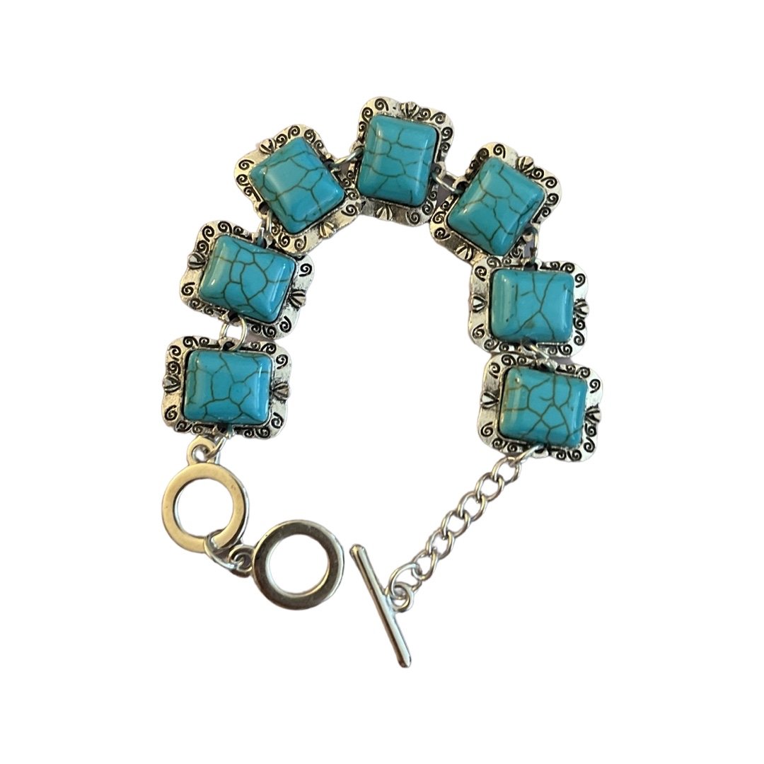 Square Cut Cabochon Turquoise 925 Tennis Bracelet (1 of 2)