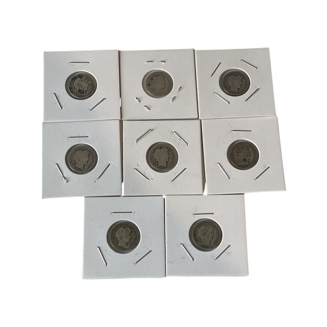 (8) Total Barber Head Dimes from Early 1900s to 1914 (1 of 2)